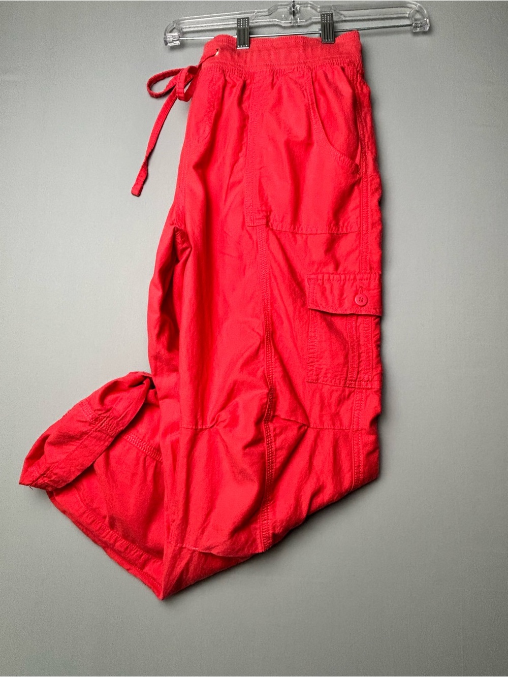 Tommy Hilfiger Coral Cargo Capri Pants Womens Size L Drawstring Utility Y2K
